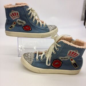 The Children's Place Denim Canvas High Top Girls Sneakers w/Textured Appliques-5